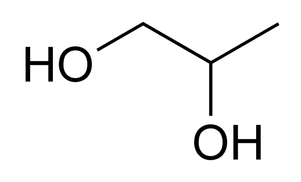 Chemical structure of propylene glycol, a humectant in foods