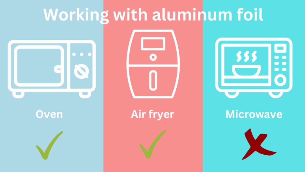 You can use aluminum foil in the oven and air fryer (but with caution), but not in the microwave oven.